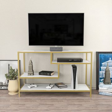 Comoda TV, Retricy, Robbins, 120x39x75 cm, PAL, Aur/Alb