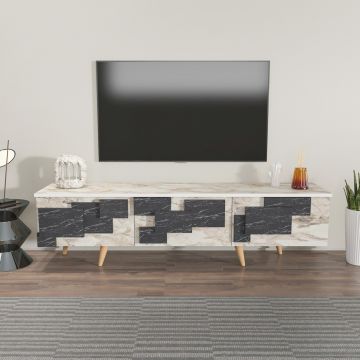 Comoda TV, Zena Home, 3 D, 160x45x35 cm, PAL, Alb / Marmură
