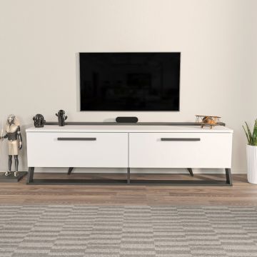 Comoda TV, Zena Home, Astrid, 163.8x46.8x36.6 cm, PAL, Alb/Negru