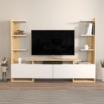 Comoda TV, Zena Home, Ava, 183.6x140x31.7 cm, PAL, Stejar alb