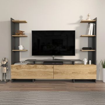 Comoda TV, Zena Home, Ava, 183.6x140x31.7 cm, PAL, Stejar / Negru