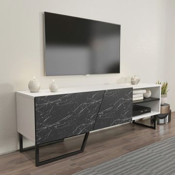 Comoda TV, Zena Home, Denasse, 150x50.5x35 cm, PAL, Alb/Negru