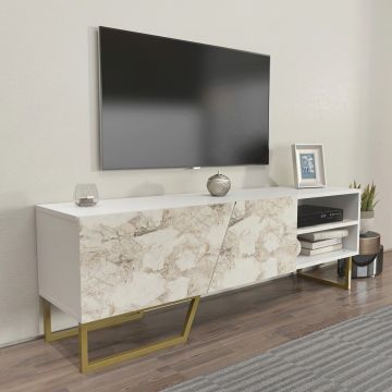 Comoda TV, Zena Home, Denasse, 150x50.5x35 cm, PAL, Alb