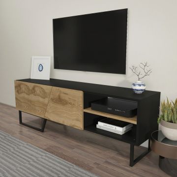 Comoda TV, Zena Home, Denasse, 150x50.5x35 cm, PAL, Negru / Stejar
