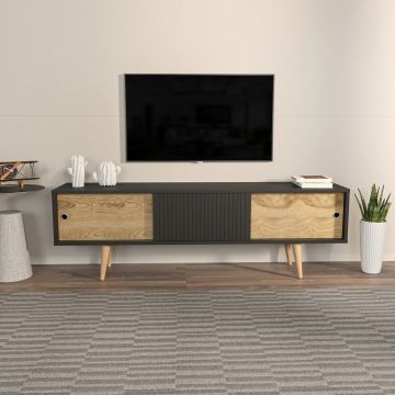 Comoda TV, Zena Home, Ecrin, 160x45x34.5 cm, PAL, Antracit / Stejar