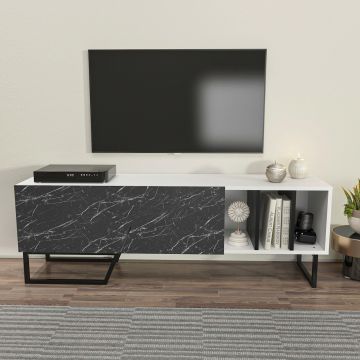 Comoda TV, Zena Home, Linossa, 150x50.5x35 cm, PAL, Alb/Negru