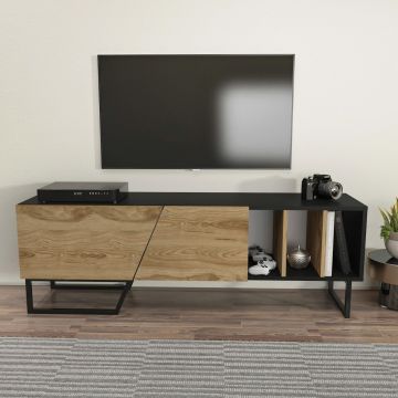 Comoda TV, Zena Home, Linossa, 150x50.5x35 cm, PAL, Negru / Stejar