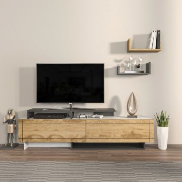 Comoda TV, Zena Home, Tammy, 180x54x36.8 cm, PAL, Alb / Stejar / Antracit