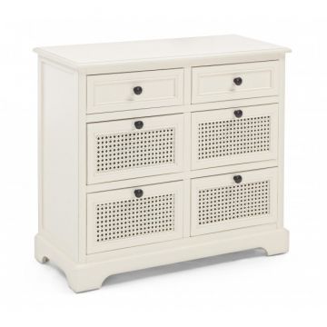 Comoda din lemn de pin si MDF, cu 6 sertare Amabel Crem, l75xA32xH70 cm