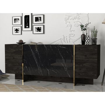 Comoda Lux Sartana cu 4 Usi, Negru, 180 x 76 x 47 cm