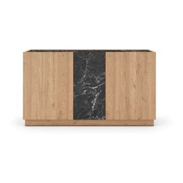 Comodă negru/natural joasă cu aspect de lemn de stejar 140x79 cm Dione – Marckeric