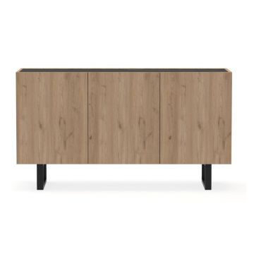 Comodă negru/natural joasă cu aspect de lemn de stejar 140x80 cm Barna – Marckeric