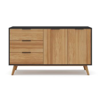 Comodă negru/natural joasă din lemn de pin 140x81 cm Lavis – Marckeric