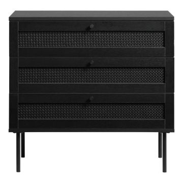 Comodă neagră joasă cu aspect de lemn de stejar 80x75 cm Pensacola – Unique Furniture