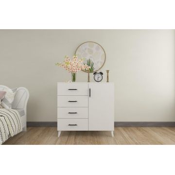 Comoda Queen cu 4 Sertare si Usa, 90 X 78 X 41 Cm