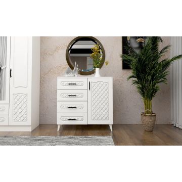 Comoda Queen cu 4 Sertare si Usa, 90 X 78 X 41 Cm