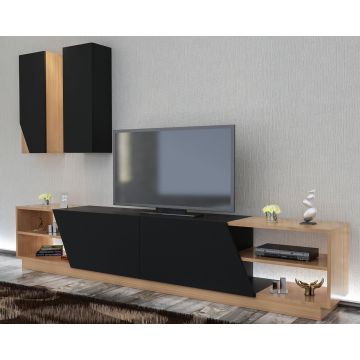 Comoda Tv cu biblioteca Babilcu usi si rafturi, Alb, 240 x 47 x 38 cm