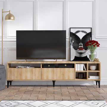 Comoda Tv Mudanya cu 2 usi si rafturi, Stejar, 180 x 52 x 35 cm