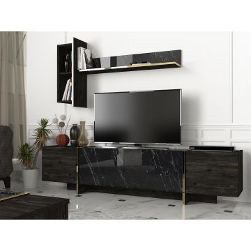 COMODA TV Harlequin cu 3 Compartimente, Negru, 180 x 45 x 33 cm