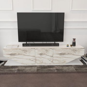 COMODA TV Inci - White, Marmură albă, 180x45x30 cm