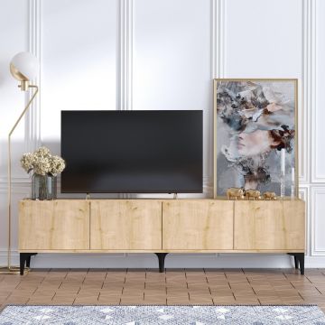 Comoda Tv Nora cu 4 usi picior metalic, Stejar, 180 x 50 x 35 cm