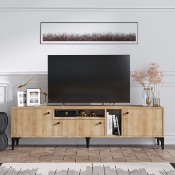 Comoda Tv Watcher cu 3 usi si rafturi, Stejar, 180 x 52 x 35 cm