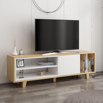 Comoda Tv Rosmar cu rafturi si usa, Stejar, 160 x 49 x 35 cm