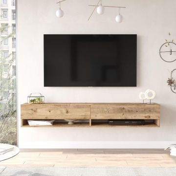 Comoda TV Tivo cu 2 Compartimente si 2 Rafturi, Stejar, 180 x 30 x 32 cm
