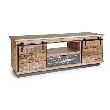 Comoda TV Tudor, Bizzotto, 130 x 40 x 50 cm, lemn de mango/otel