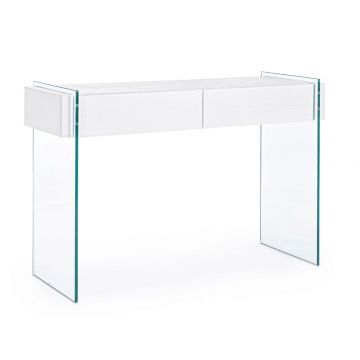 Consola Line, Bizzotto, 110 x 40 x 75 cm, MDF melaminat/sticla, alb