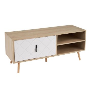 Comodă TV albă/ cu aspect de lemn de mesteacăn 110x48,5 cm – Casa Selección