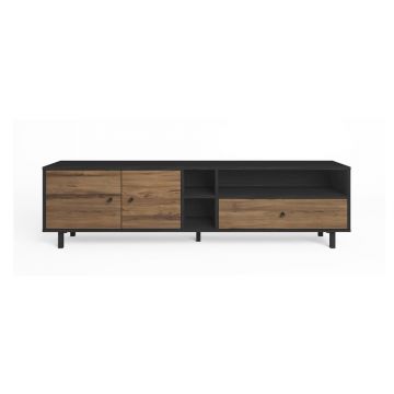 Comodă TV negru/natural cu aspect de lemn de nuc 180x47 cm Roald – Marckeric