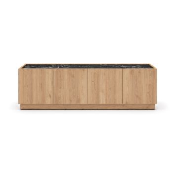 Comodă TV negru/natural cu aspect de lemn de stejar 160x48 cm Dione – Marckeric
