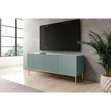 Comoda TV din pal, MDF si metal, cu 1 sertar si 2 usi, Nicole RTV 150-2K1SZ Verde Mint / Auriu, l150xA45xH53 cm