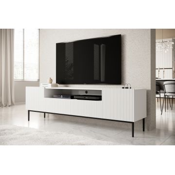 Comoda TV din pal, MDF si metal, cu 2 sertare si 2 usi, Nicole Large RTV 200-2D2SZ Negru, l200xA45xH60 cm