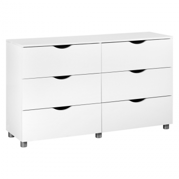 Comoda pentru dormitor Aria, 6 sertare glisante, alb lucios, 39 x 131 cm