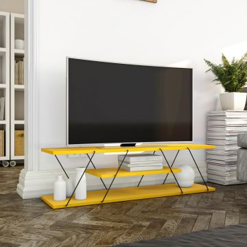 Comoda TV Canaz Negru-Walnut, Stejar - Galben, 120 x 33 x 30 cm