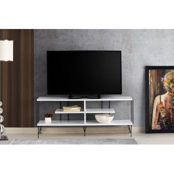 Comoda TV Eze, Stejar - Alb - Maro - Gri, 120 x 45 x 30 cm