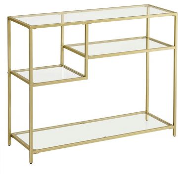 Consola Asymmetrical, Vasagle, 100 x 35 x 80 cm, otel/sticla temperata, auriu