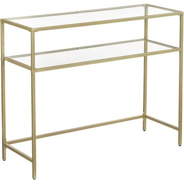 Consola Lines, Vasagle, 100 x 35 x 80 cm, otel/sticla temperata, auriu