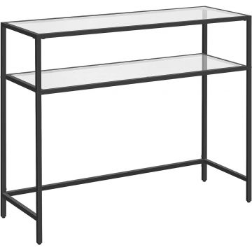 Consola Lines, Vasagle, 100 x 35 x 80 cm, otel/sticla temperata, negru