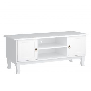 Suport pentru TV cu Dulap din MDF si lemn de Pin Stil Clasic, Alb Mat, 120x45x50cm HOMCOM | Aosom Romania
