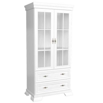 Vitrina living VMW2, 2 usi, 2 sertare, Alb Antichizat