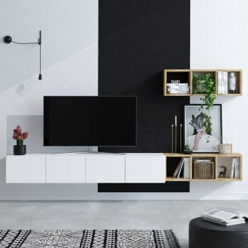 Ansamblu TV Pia 150x32x25 cm, Alb-Stejar