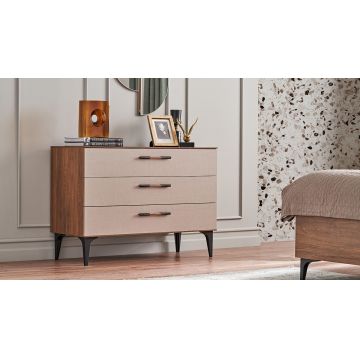 Comoda din pal, cu 3 sertare, Nova Cappuccino / Nuc, l108,9xA46,8xH78,4 cm