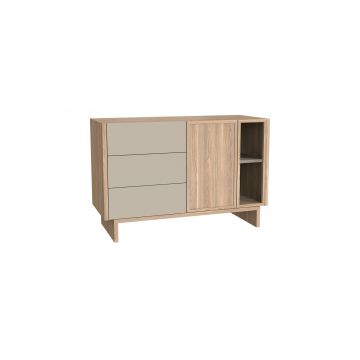 Comoda din pal, cu 3 sertare si 1 usa, Frame Natural, l117,5xA48xH76,2 cm
