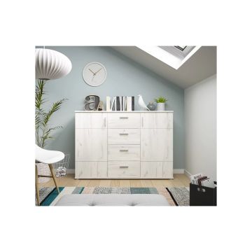 Comoda Jonas, 2 usi si 4 sertare, JOK03, 132x39x92 H cm, Craft Oak Alb