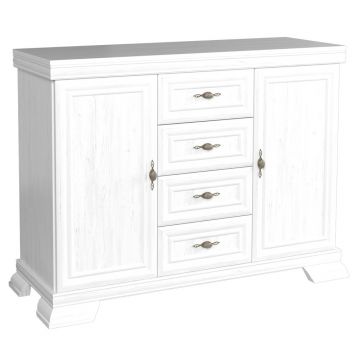 Comoda living VM3, 2 usi, 4 sertare, Alb Antichizat