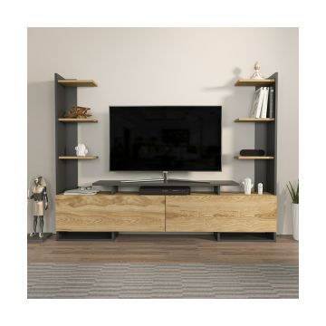 Comoda TV Ava, 183.6x31.7x140 cm - Stejar/Negru