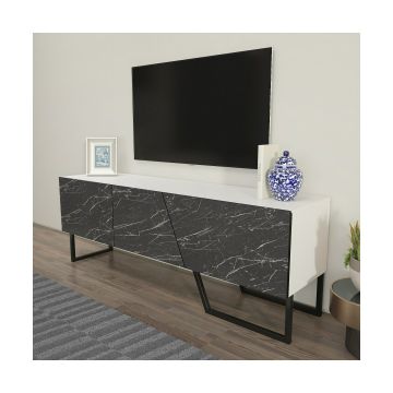 Comoda TV Parla, 150x35x50.6 cm - Alb/Negru Marmura